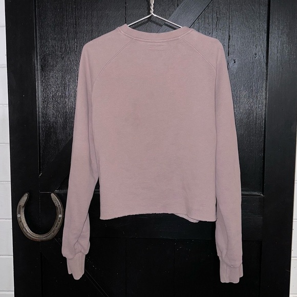 Canapé Anthropologie The Classic Raglan Cropped Sweatshirt Mauve Dusk Fleece M - Picture 6 of 7